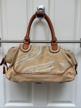 Eco-conscious brand Make Love Not Trash, tan canvas  satchel bag